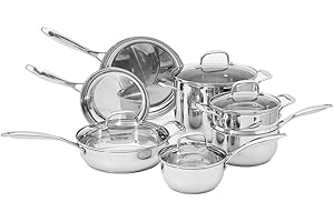 Amazon Basics 11-Piece Stainless Steel Cookware Set - Silver