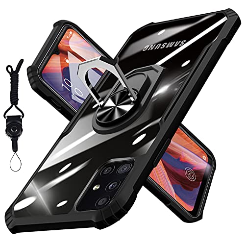 Galaxy A51 ケース リング付き 耐衝撃 TPU クリア 米軍MIL規格 ストラップホール付き 車載ホルダー対応 全面保護 Galaxy A51 ケース 衝撃吸収 薄型 軽量 スタンド機能 カメラ保護 携帯カバー 人気 ブラック RP61-DF-A51-HEI