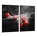 TMK - Lot de 2 plaques de cuisson - 2 pièces - 2 x 30 x 52 cm - Protection contre les éclaboussures - Plaque en verre - Planche à découper - Fruits - Noir