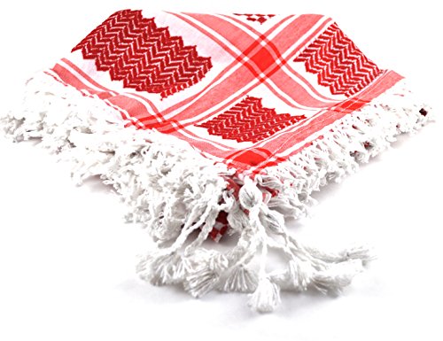 Authentic Shemagh, Keffiyeh, Hattah, Middle Eastern Headdress (Red/White)