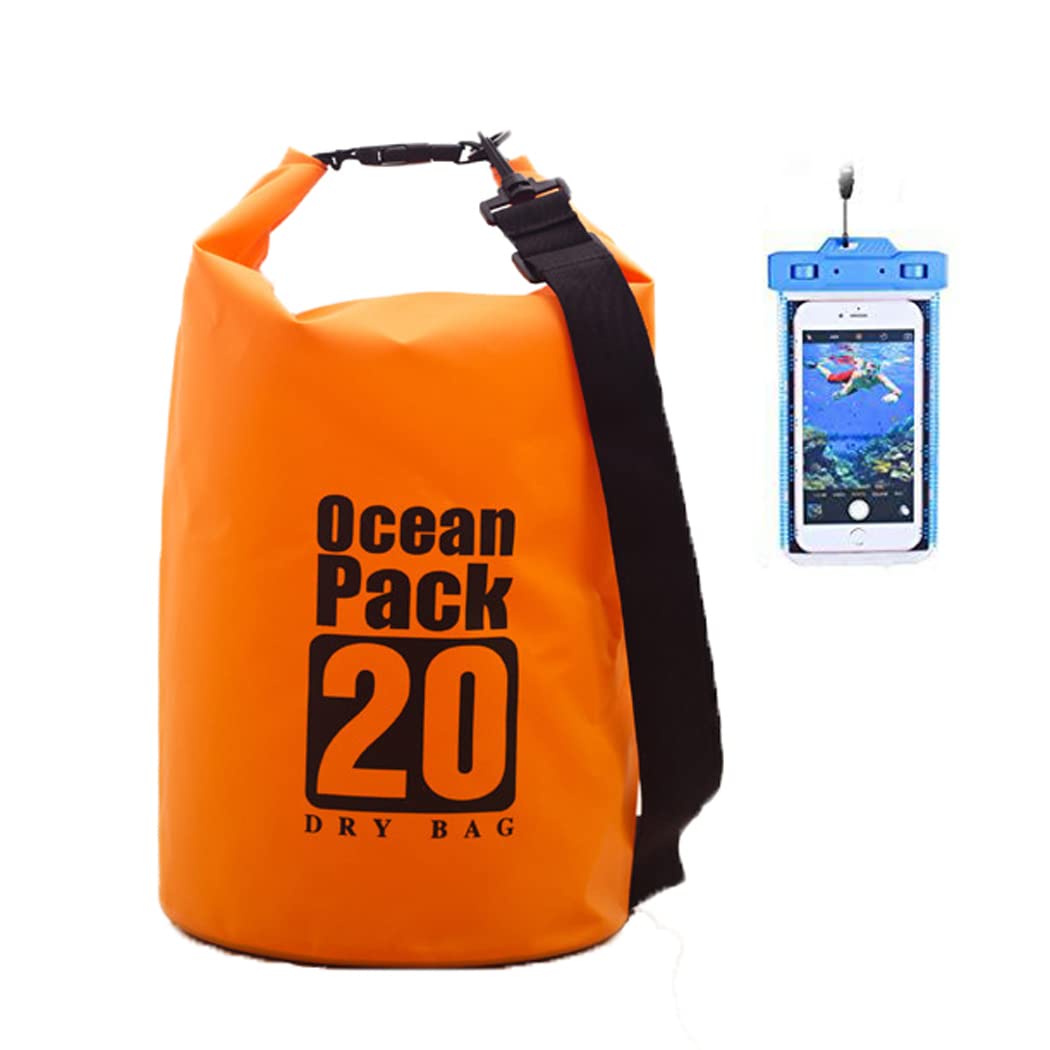 LANGWEI Zaino Dry Bag Impermeabile | Borsa Stagna Marina con Custodia per Telefono per Kayak,Pesca,Escursionismo,Campeggio | Borsone Impermeabile da 20 Litri con Spallacci Imbottiti