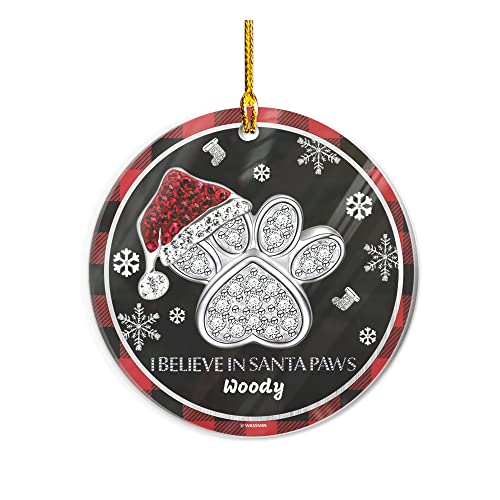 Wassmin Personalized Cat Dog Christmas Ornament Custom Santa Pawprint Acrylic Plastic Ornaments 2021 Xmas Tree Decorations Keepsake Gifts for Dogs Parents Cats Parent Mom Dad Pet Lovers