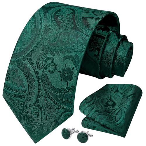Image of HISDERN Ties for Men Paisley Floral Mens Ties and Pocket Square Cufflinks Set Classic Business Necktie Handkerchief