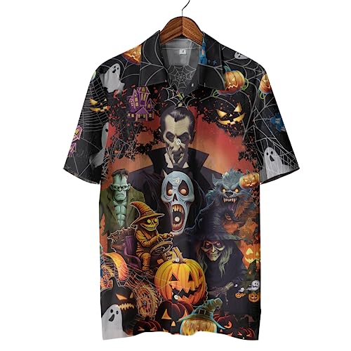 Halloween Characters Hawaiian Shirts for Men - Horror Night Button Down Mens Hawaiian Shirts Short Sleeve Series 963