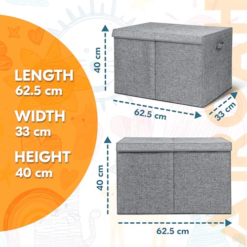 صندوق العاب كبير 63 × 33 × 40 سم مع غطاء ومقبض، صناديق تخزين العاب قابلة للطي، منظم قوي للاطفال البنات والاولاد والحضانة وغرفة اللعب والحمام وغرفة المعيشة من امروه