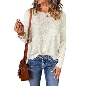 Aleumdr Women Solid Jumpers O Neck Long Sleeve Knitted Sweater Lightweight Loose Pullover Knit Top