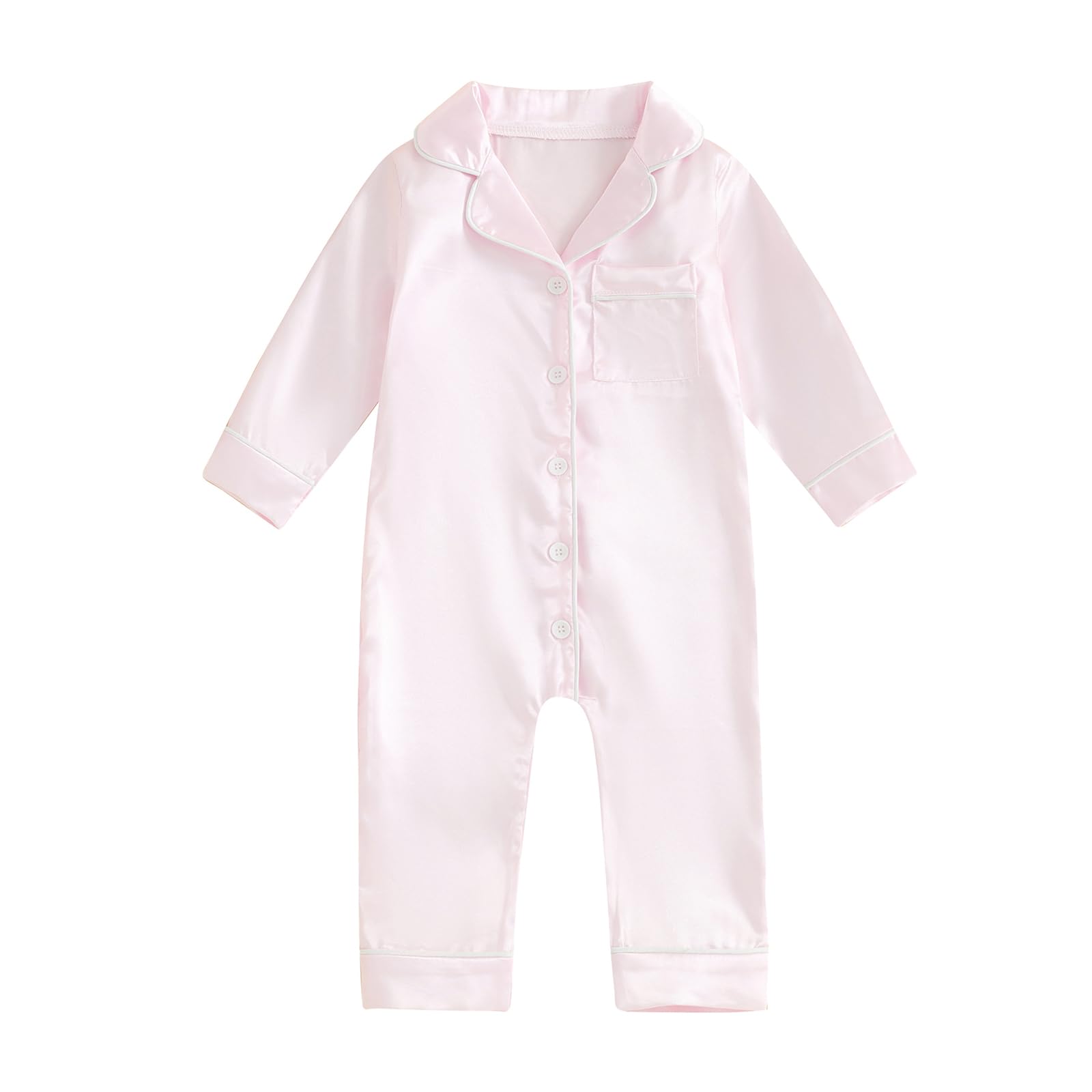 BULINGNA Infant Baby Girl Boy One Piece Pajamas Jumpsuit Long Sleeve Button Down Satin Silk Pjs Sleepwear Onesie