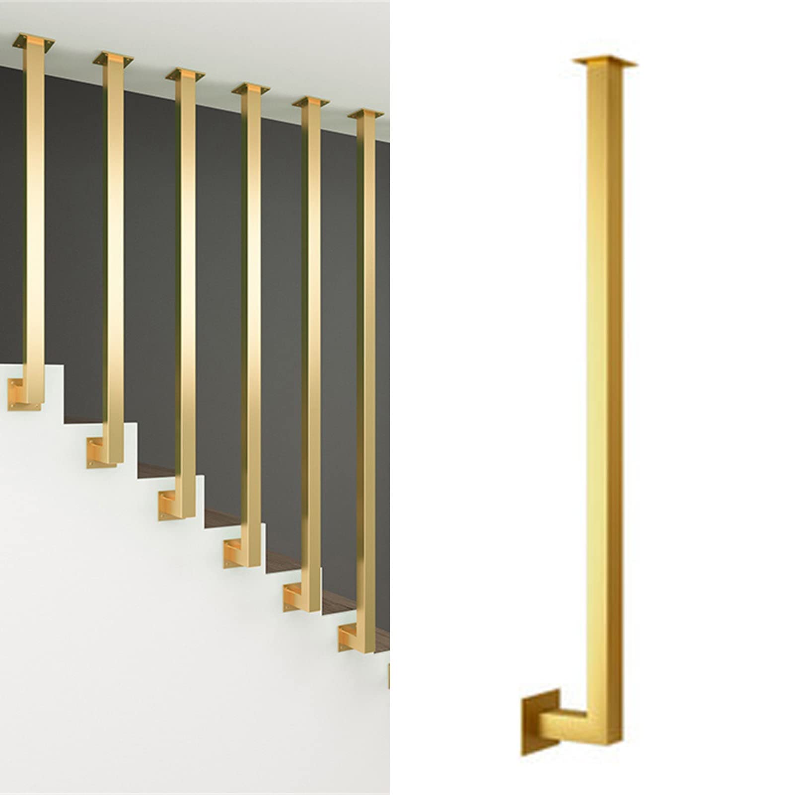 Meiiron Gold 1.4-4.7Ft Stairway Handrail, Metal Iron Hand Rails, 'L' Shaped Staircase Hand Railing, Used For Both Indoor And Outdoor Steps, Metal Sturdy Load-Bearing Capacity (Color : Size : 75Cm(2.4Ft)
