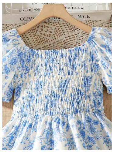 Floerns Girl's Floral Tiered Ruffle Midi Dresses Puff Sleeve Square Neck A Line Dress3