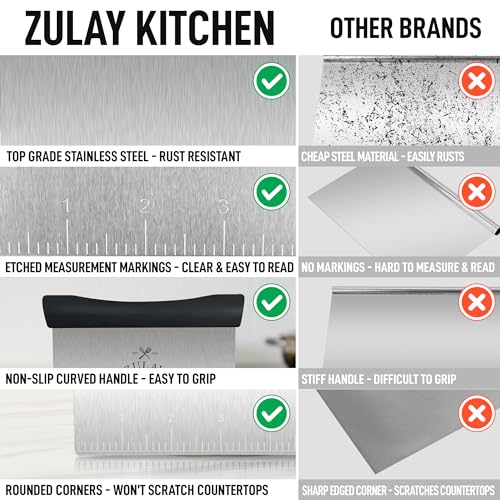 Zulay Premium Multi-purpose Stainless Steel Bench Scraper & Chopper, Easy to Read Etched Markings for Perfect Cuts, Quick & Easy Multi-use Dough Scraper, Dough Cutter & Pastry Scraper (Black) - Image 7