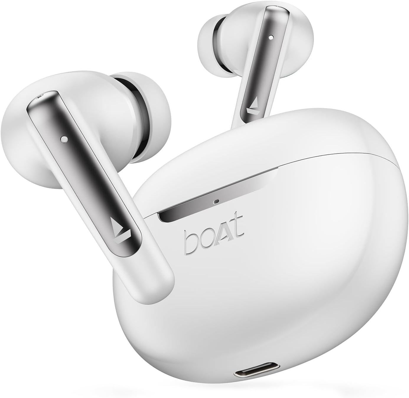boAt Airdopes 141 ANC TWS Earbuds in White with charging case