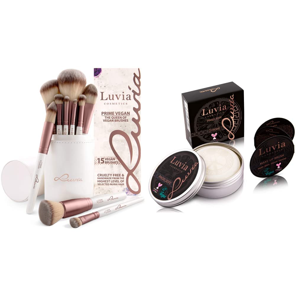 Pinselset Make-Up Von Luvia, Schminkpinsel & Luvia Pinselseife Kosmetik - Essential Brush Soap Citro – Zur Kosmetik-Pinsel-Reinigung – Ideale Beauty-Blender Seife – 100g XXL