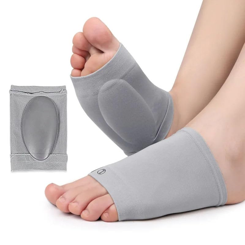 Flat Foot Arch Support Insole for Men & Women | Medial Arch Support Sleeve with Gel Cushion | Plantar Fasciitis & Fallen Arch Pain Relief | Orthotic Foot Support for Shoes & Slippers | Free Size, 1 Pair (Gray)-image-14