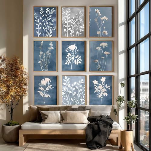 Image of kotart Aesthetic Abstract Floral Art Home Decoration | Boho Floral Paintings With Frame For Living Room Bed Room Hotel Wall Decor Digital Reprint Set of 9 (10X13 inch)