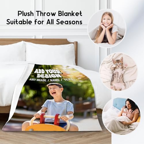 Custom Blanket with Picture Text Name - Personalized Photos Blankets Gift - 4 Sizes Soft Throws for Boys Teens Adults