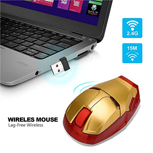 Image of Wireless Iron Man Mouse 2.4G Optical Computer Mouse for Desktop Laptop PC Mac (Gold)