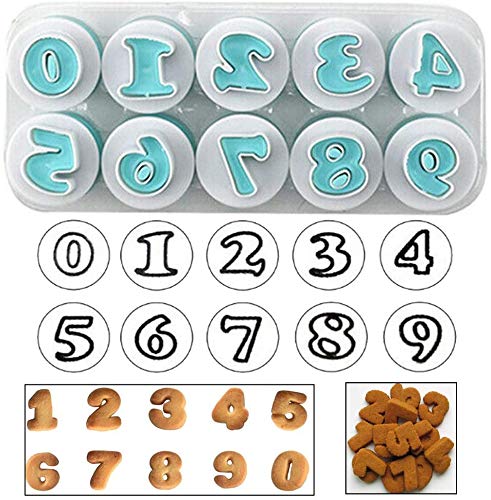 Noble Foods Number Fondant Cake Biscuit Mold, Cookie Stamp Impress, Number Cake Tool, Embosser Cutter, Digital Fondant Stamp with DIY Mould (Plastic, 10PCS/Set)