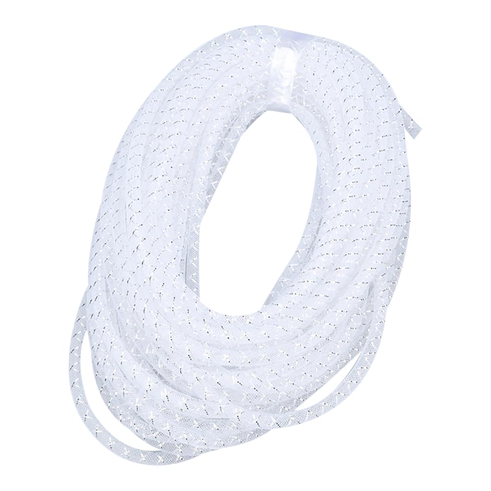 Hugede White 8Mm 30 Yards Decorative Flexible Mesh Tube Mesh Tubing Ribbon Glitter Decoration Mesh Tube Long Craft Mesh Tube