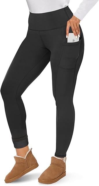 CAMPSNAIL Fleece Lined Leggings Women - Thick Soft High Waisted Black Tummy Control Thermal Warm Velvet Pants for Cold Winter