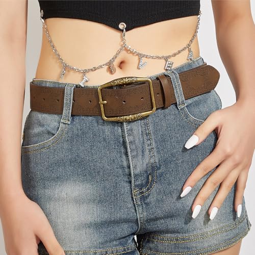 Vintage Carved Floral Belt,Western Belt for Women Dresses, Ladies Cowgirl Skinny Country for Pants Jeans Dress2