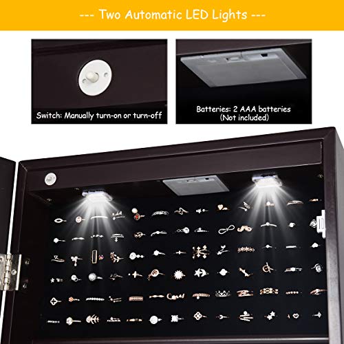 Giantex-2-LEDs-Lockable-Standing-Jewelry-Cabinet-with-Full-Length-Mirror-Lockable-Mirrored-Jewelry-Armoire-with-Scarf-Rod-2-Drawers-and-4-Adjustable-Angle-Brown