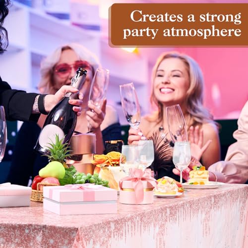 Image of Ganeen 3 Pcs Rose Gold Tablecloths Glitter Diamond Disposable Plastic Table Cover Sequin Printed Rectangle Tablecloths for Girl Women Birthday Wedding Party Decor Supplies, 54 x 108 Inch