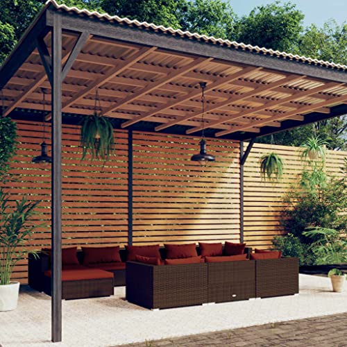 XinZaphrisal Brown PE Rattan Modular Garden Lounge Set 10-Piece with Cushions for Outdoor Patio Furniture Seating Arrangement