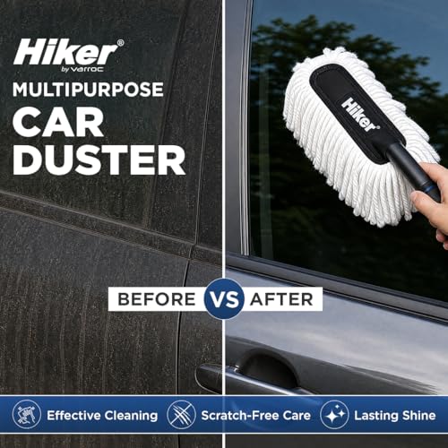 Image of Hiker by Varroc Multi-Purpose Car Duster | Wax-Treated Microfiber Brush for Scratch-Free Cleaning | Long Handle, Reusable, Ideal for Car, Truck, SUV & Home Use | Pack of 2 | Wax-Coated Microfiber Brush | Scratch-Free | Long Handle | Reusable | Car, Truck, SUV & Home Use | Easy Dust Removal