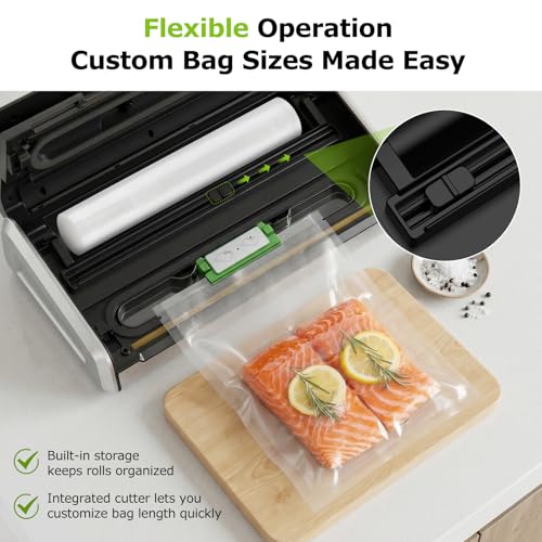 Image of Bonsenkitchen Vacuum Sealer for Food, One-Hand Operation Food Vacuum Sealer Machine with Digital Timer, 0.2-inch Wider Seal, Built-in Cutter and Bag Storage for Meal Prep, 1 Roll Bag & 10 Pre-Cut Bags