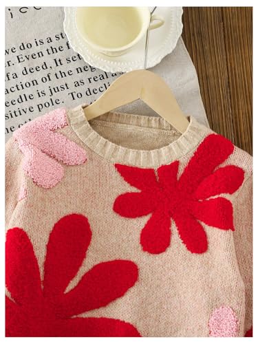 SHENHE Girl's Cute Floral Sweater Crew Neck Long Sleeve Trendy Fashion Soft Sweater Jumper4