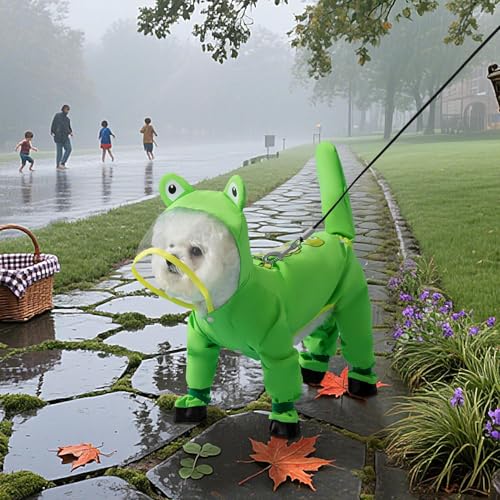小型犬用レインコート - フード付きペット雨具 犬用 | 速乾フルカバーペットポンチョ 屋外歩行 寒冷天 雷雨対策