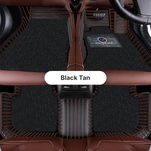 Image of Autofurnish Premium 9D Car Mat Full Set for Mahindra XUV 3XO (Automatic) 2024 || Luxury Leather Dual-Stitch Full Set 9D Car Floor Mat || 100% Waterproof || Color : Black Tan