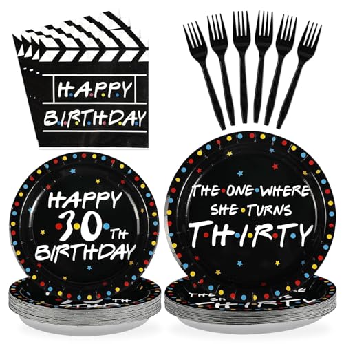 Catálogo de Pack de artículos para fiestas - solo los mejores. 44 Grencian - 96 piezas con temática de iFriends para fiestas de cumpleaños 30 unidades, The One Where She Turns 30 platos de papel, suministros de fiesta de cumpleaños para...