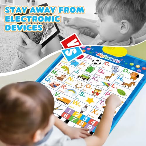 Image of PATPAT Alphabet Charts for Kids Learning, Early Education Cartoon Alphabet Musical Book for Kids, Interactive Educational Toys for 3 Year Old, 41x55.5 CM, Blue