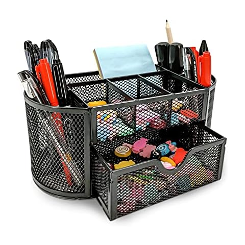 MDHAND Desk Organizer and Accessory, Mesh Office Organization,Desk Organizers and Storage with Drawer (9 Cells-Black) Cover