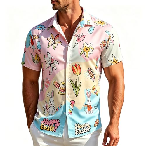 Mens Hawaiian Shirt Casual Men Palm Button Down Short Sleeve Shirts Summer Beach Tropical Tops Vacation Floral Clothes