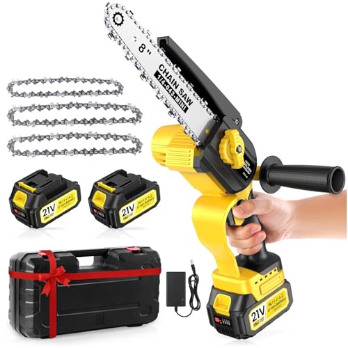 Mini Motosierra Bateria 8000 Mah Con 1000w Motor Sin Escobillas, Con Depósito De Aceite, Equipado Con, Puede Cortar Ramas De 8 y 6 Pulgadascon Bomba De Aceite y Cadena De Repuesto