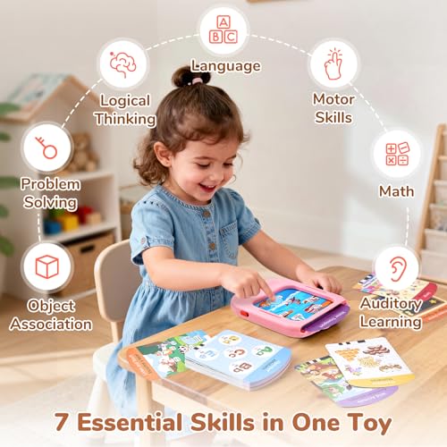 Image of JoyCat Bilingual Kids Learning Tablet, English & Spanish Talking Flash Cards with 106 Pages, 20 Interactive Games, Montessori Learning Toy for Alphabet, Words, Numbers & Songs, Gift for Toddlers 2-6