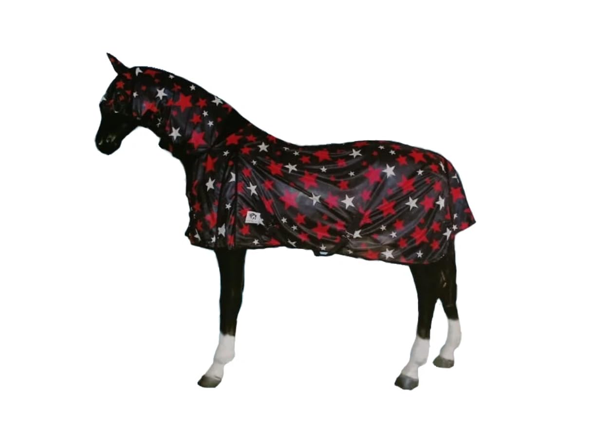 Horse Masters Navy White Red Star Design Horse Fly Rug With FREE MASK
