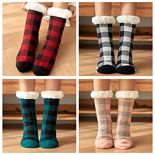 ZXCFTG 4 Paar Damensocken aus Wolle, Weihnachts-Socken für den Winter, warm, bequem, weiches Fleece, dick, rutschfest, für Zuhause Cover