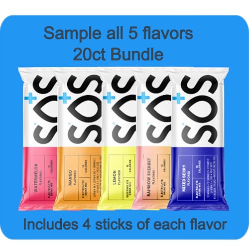 SOS Hydration Electrolyte Powder Packets Low-Calorie Low Sugar Rapid Rehydration Made in USA Keto & Vegan Friendly 5-Flavor Variety Pack 20 Sticks