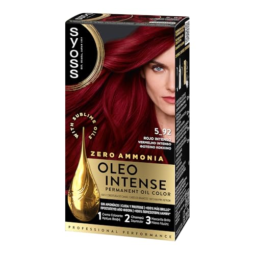 Syoss Oleo Intense Tono 5.92 Rojo Intenso, Tinte para Pelo Mujer, Coloración Permanente sin Amoníaco, Cobertura Profesional de Canas con Resultados de Peluquería