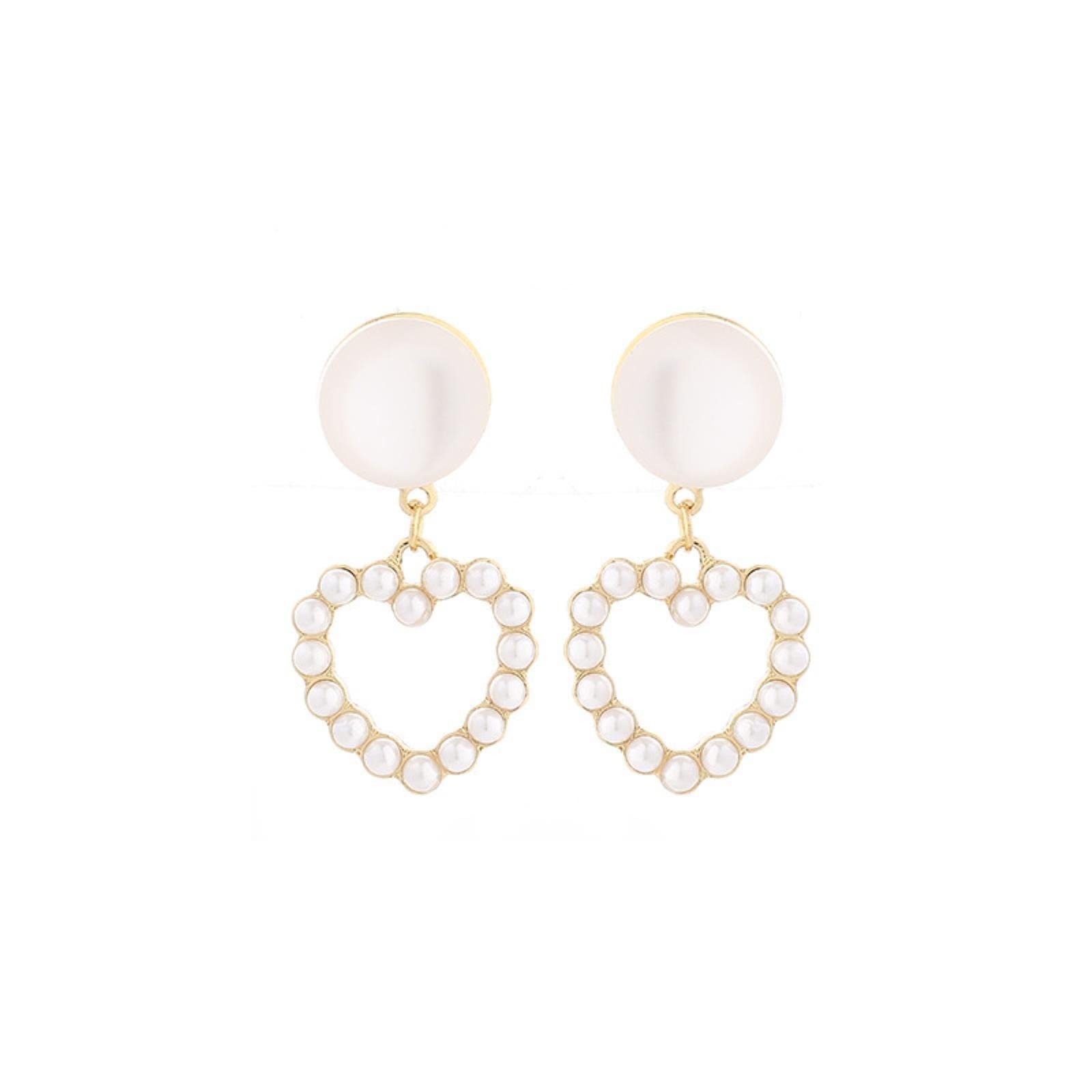 ZLING Gold Color Clip On Earrings Cute Opal Pearl Statement Screw Heart Shape No Pierced Cuff Earrings Ear Clip