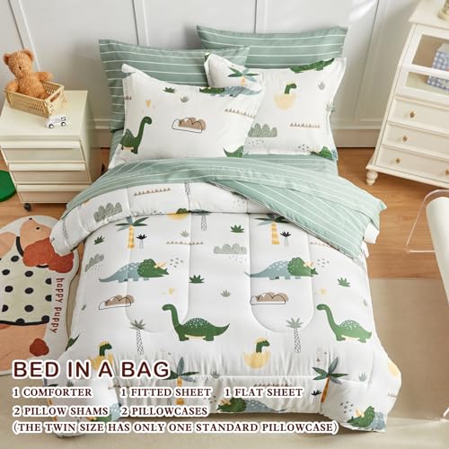 Joyreap JR-QMBIG46-T Bed In A Bag Cotton, Dinosaur Theme Fresh Green, Twin Size 6-Piece Cotton Bedding Comforter Set thumb #2