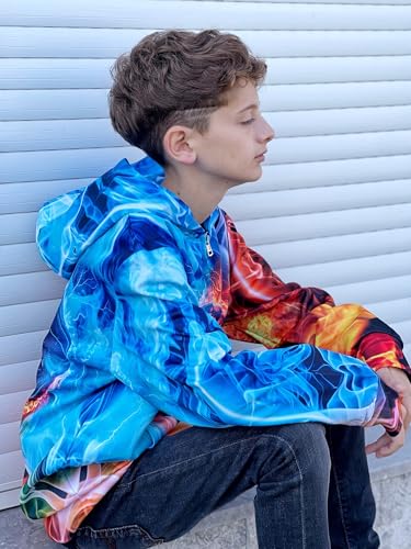 Idgreatim 6-14T Boys Zip Up Hoodies Kids 3D Graphic Hoody Sweatshirt Zipper Pullover with Pockets