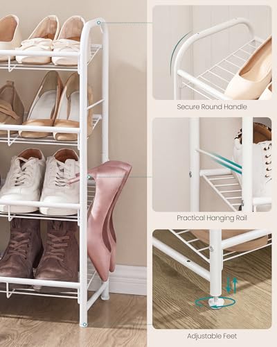 Image of SONGMICS Stackable Shoe Rack, 4 Tier Metal Shoes Rack Storage Shelf, Holds up to 16 Pairs, Adjustable Slanted Shelves Tower Organizer for Closet Entryway Small Spaces, White