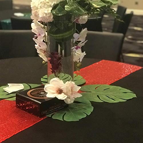 BLUETOP 5PCS Party Table Runners Red 72 Inch Sequin Table Runner, 20 Pieces Balloons, 2 Pieces White String for Birthday Wedding Party Celebration Activity Decorations