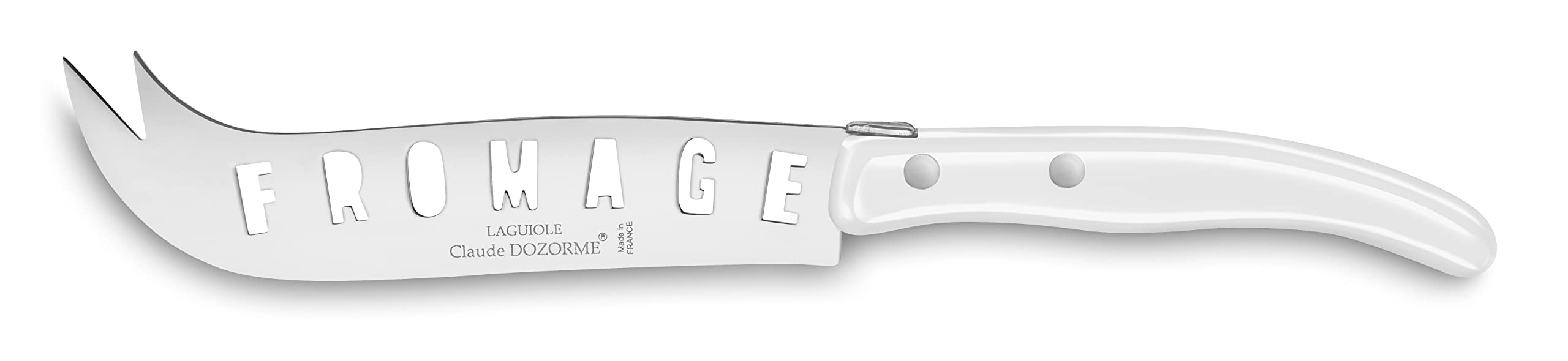 Laguiole Cheese Knife Fromage XXL Berlingot White Handle with Beechwood Box by Claude Dozorme