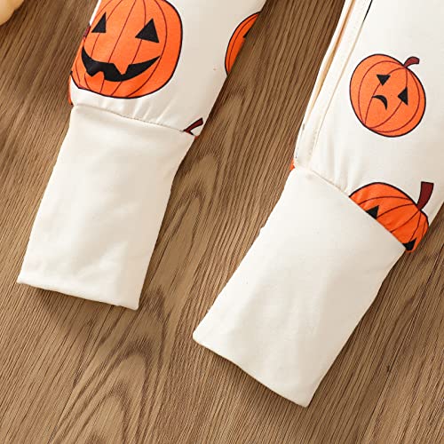 Noubeau Baby Boys Girls Halloween Clothes Newborn Ghost Long Sleeve Romper Toddler Pumpkin Print Jumpsuit Halloween Outfits(Romper-4,12-18 Months) thumb #5