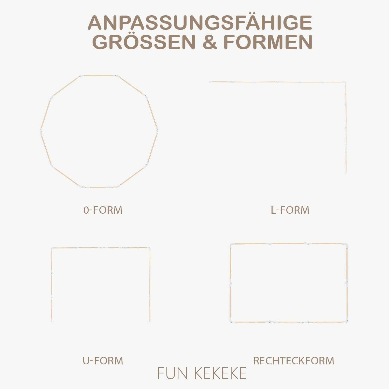 Laufstall Baby, Laufgitter Baby aus Holz, faltbar mit Tür & Sicherheitsverschluss, individuell formbarer Krabbelgitter Absperrgitter für Babys & Kleinkinder(214 * 141 * 61cm)